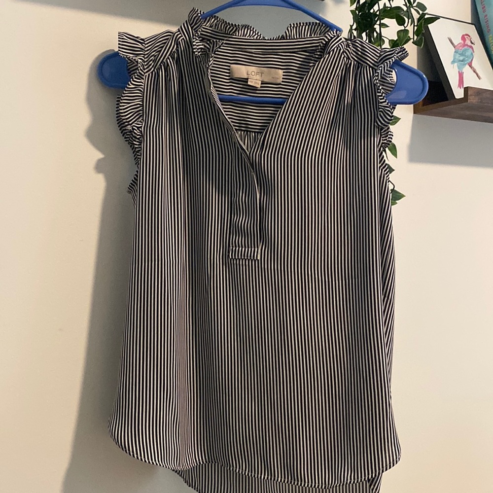 Loft Petite Navy Stripe Blouse